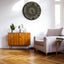 a living room with a couch and a table