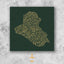 Iraq Map: Green background, gold carve