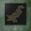 Pakistan Map: black background, gold carving