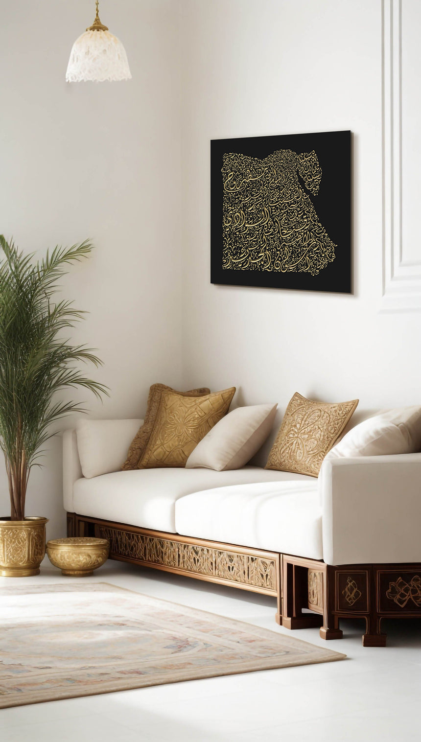 Egypt Map: black background, gold carving