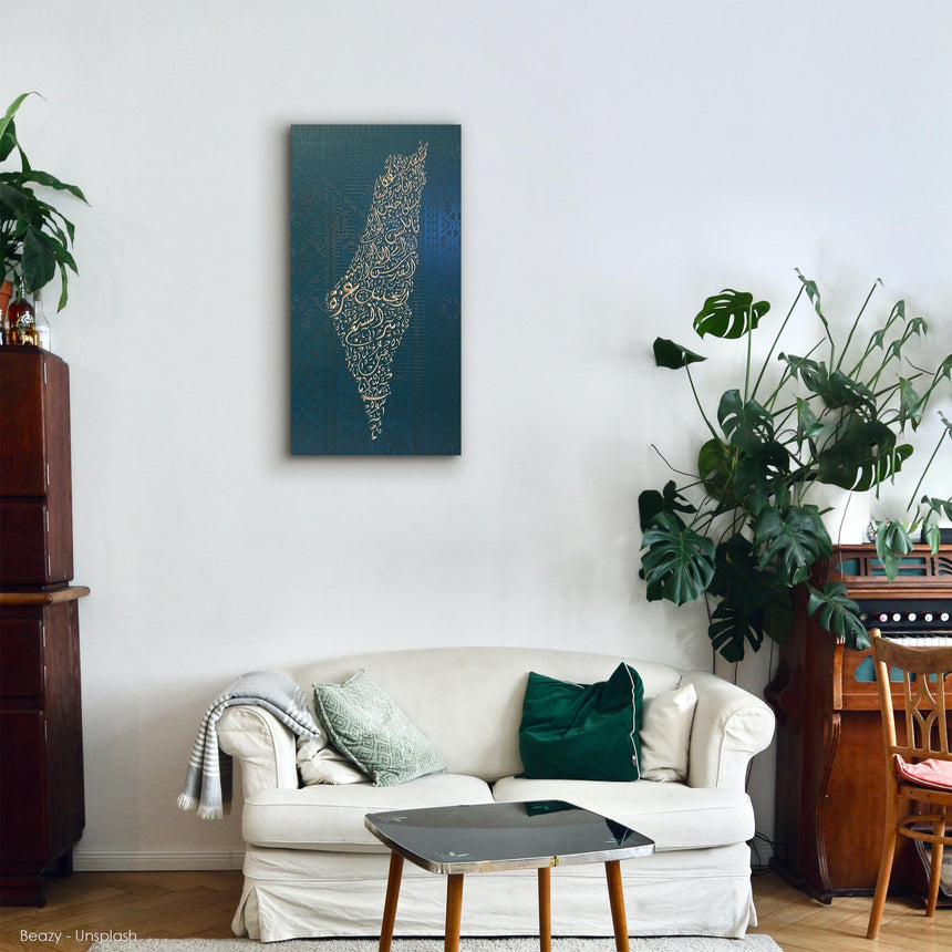 Palestine Map with Palestinian embroidery pattern texture