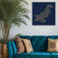 Pakistan Map: Blue background, gold carve