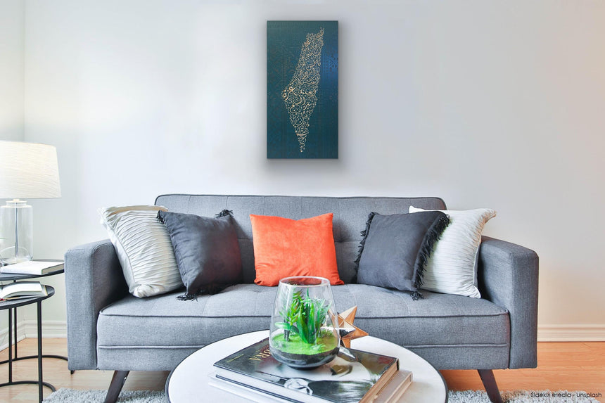 Palestine Map with Palestinian embroidery pattern texture
