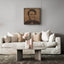 Carved wood portrait of Abdel Halim Hafez with “Ahwak” song in a living room.