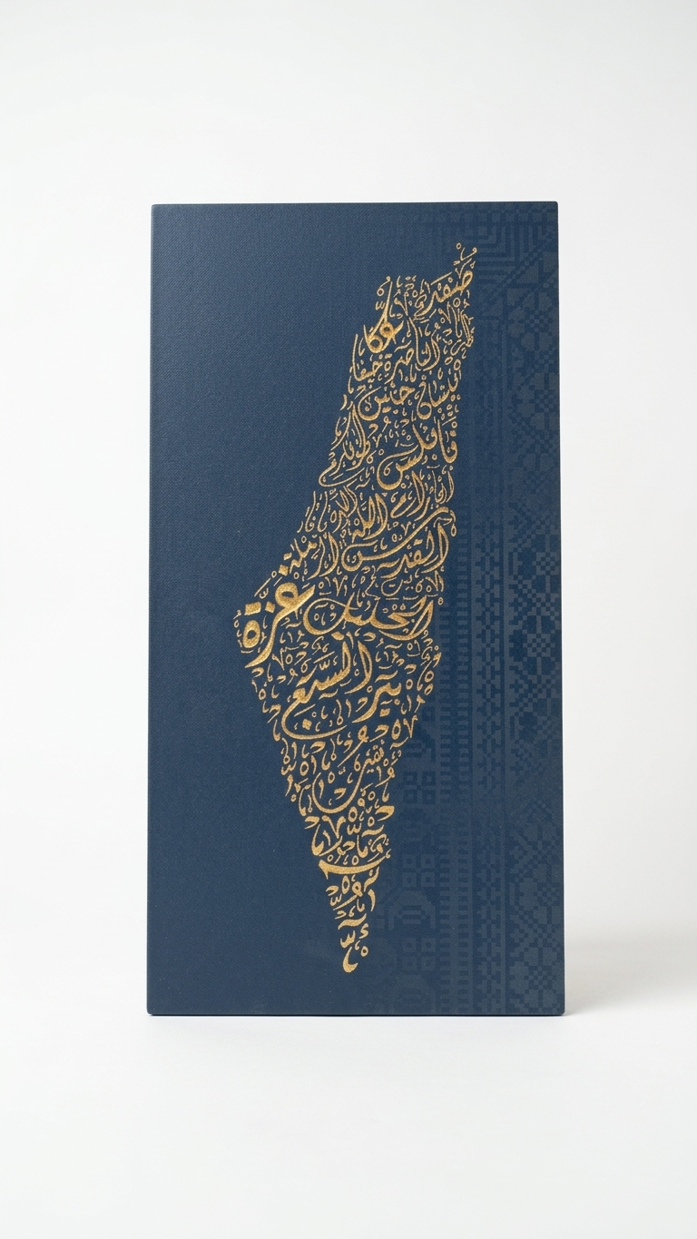 Palestine Map Artwork | Unique Calligraphic Map Art with Palestinian Embroidery Design on Wood