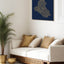 Iraq Map: blue background, gold carving
