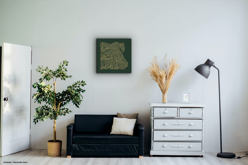Egypt Map: Green background, gold carving