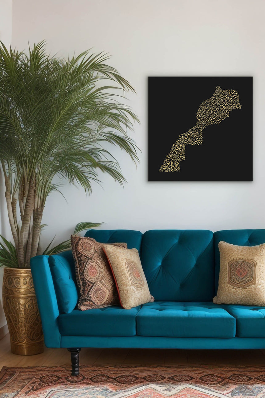 Morocco Map: Black background, Gold carving