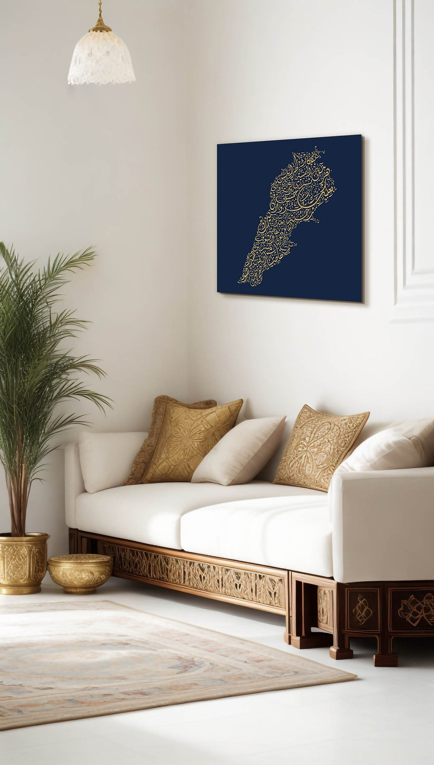 Lebanon Map: Blue background, gold carve