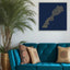 Morocco Map: Blue background, gold carve
