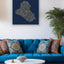 Iraq Map: blue background, gold carving